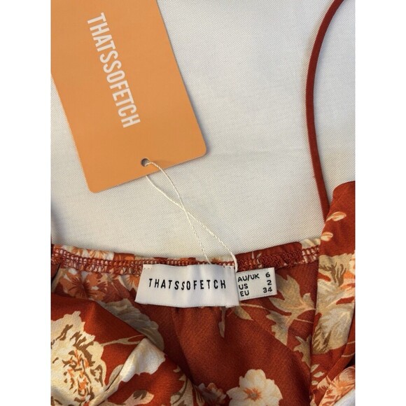 THAT'S SO FETCH Rhea Slip Dress Women 2 Orange Floral Bodycon Spaghetti Straps - Picture 3 of 13